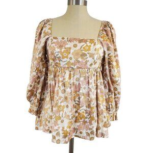 Storia Cottagecore Babydoll Puff Sleeve Top S Coquette Milkmaid Boho Peasant